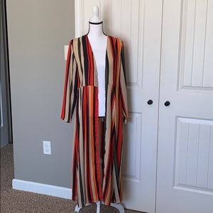 Slimming, Flowing, Long, Vertical Stripes Open Front Coverup/Cardigan Small